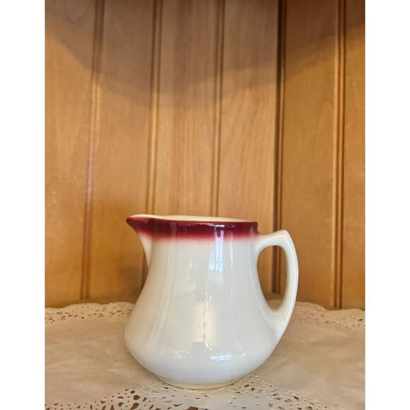 Vintage Shenango Pottery Miniature Creamer Pitcher Jug Red White - Picture 1 of 8